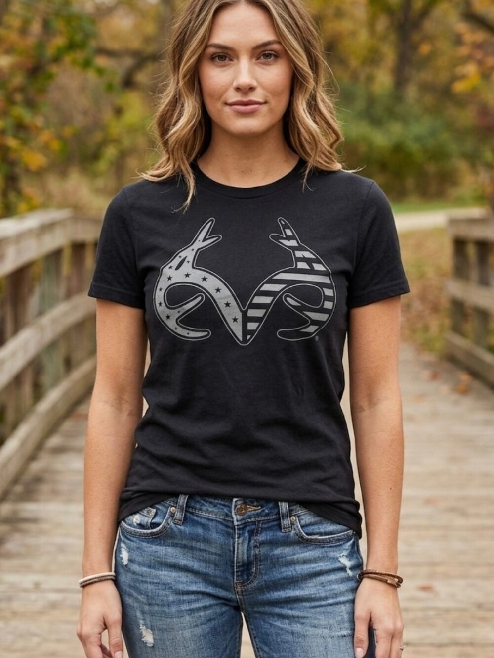 Realtree Black Tee Size S Small Deer Hunting Real Tree T-shirt Top Cotton
